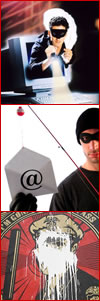 Hacken, defacen (vandalisme), scammen, spyware, keyloggen, spam, virus, phishing, DoS, portscan, sniffing en spoofing. 